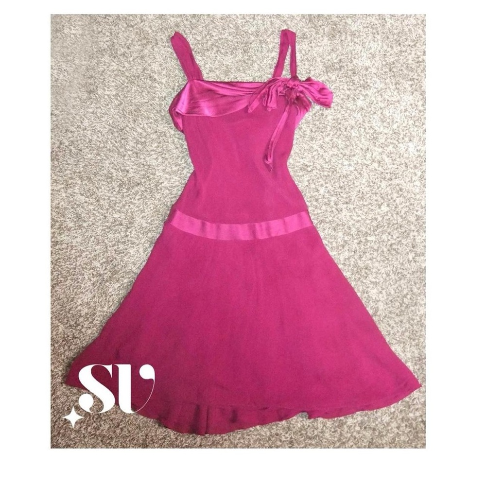 Elegant Bow Magenta Dress